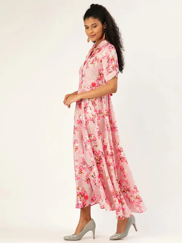 Pink_Floral_Printed_Shirt_Collar,Puff_Sleeves_Maxi_Dress